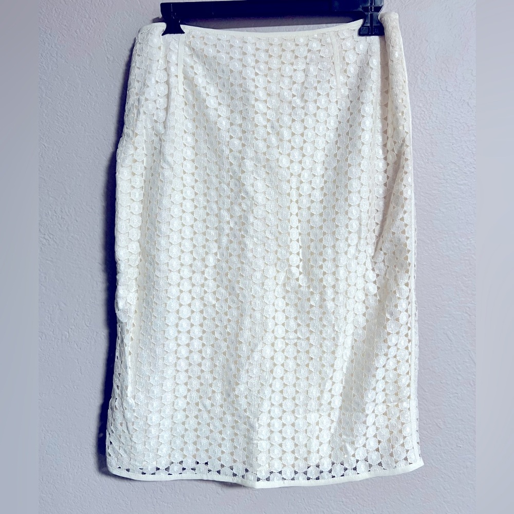 Vintage Louis Feraud eyelet ace overlay pencil skirt F40/D38